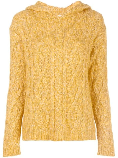 Majestic Hooded Melange Cable-knit Jumper In Yellow