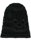 Ermanno Scervino Knitted Hat With Strass In Black