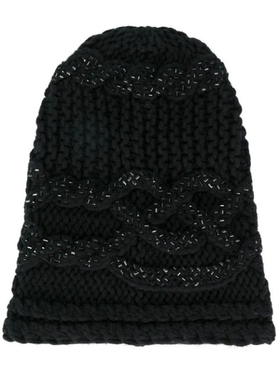 Ermanno Scervino Knitted Hat With Strass In Black