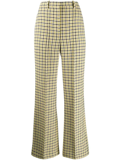 Victoria Beckham Houndstooth High Waist Wool Blend Wide Leg Pants In Mustard-black