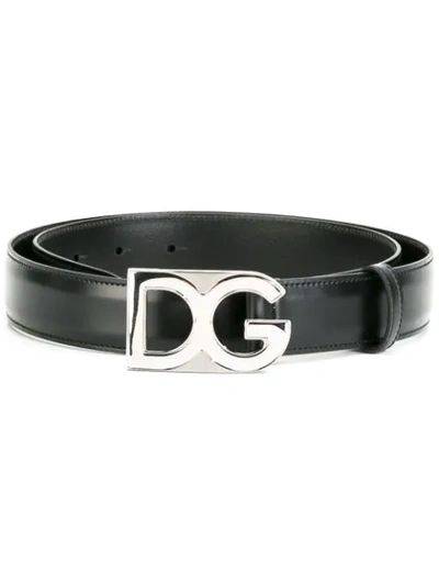 Dolce & Gabbana Dg Buckle Calf Leather Belt In Black