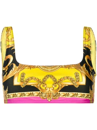 Versace Barocco Printed Bikini Top In Yellow