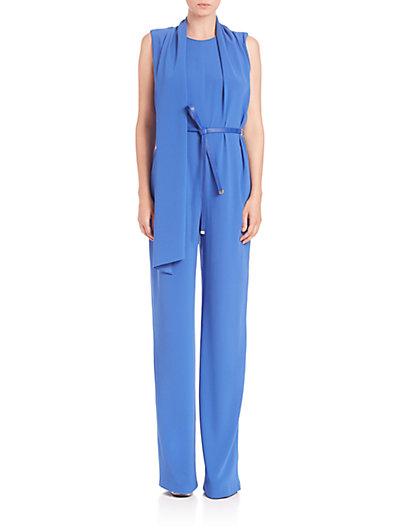 Escada Scarf-detail Sleeveless Belted Jumpsuit In Blue | ModeSens