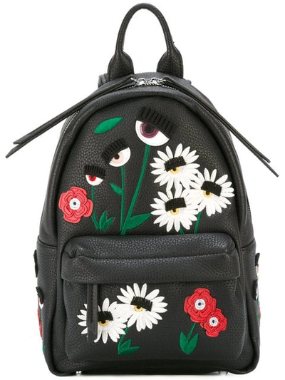 Chiara Ferragni Flirt Daisy Embroidered Backpack In Black