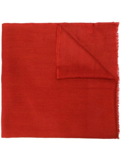 Altea Chevron Knit Frayed Edge Scarf In Red