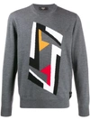 Fendi Futuristic Logo Wool Jacquard Sweater In Grey