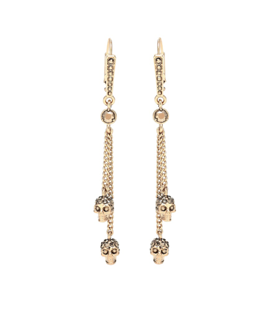 Alexander Mcqueen Swarovski Crystal Goldtone Skull Chain Earrings In Pale Gold