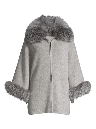 Sofia Cashmere Fox Fur-cuff & Collar Cashmere Coat In Grey