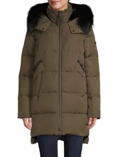 Derek Lam 10 Crosby Fox Fur-trim & Faux Fur Lined Down Coat In Loden