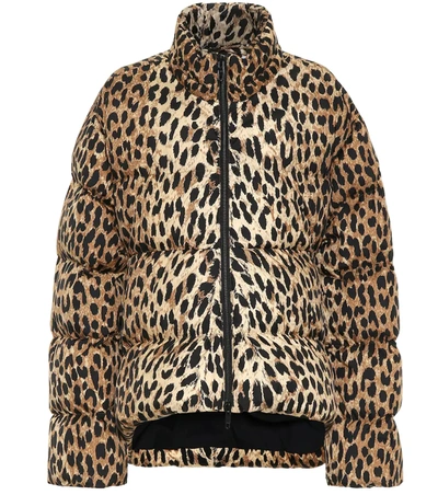 Balenciaga C-shape Hooded Leopard-print Quilted Shell Jacket In Brown