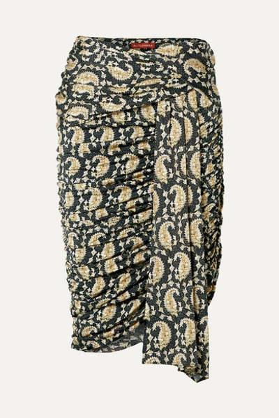 Altuzarra Ruched Draped Paisley-print Stretch-jersey Skirt In Black