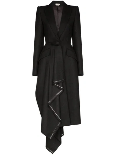 Alexander Mcqueen Asymmetric Frayed Wool-flannel Coat In Grey