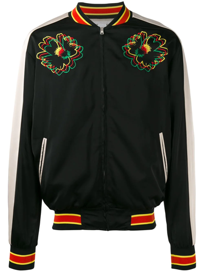 Stella Mccartney Black Embroidered Floral Bomber Jacket