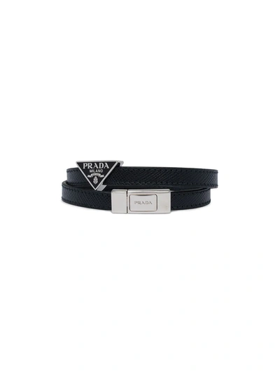 Prada Logo Plaque Wrap Bracelet In Black