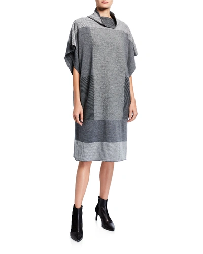 Issey Miyake Canele Colorblocked Knit Dress In Gray