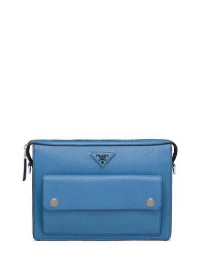 Prada Medium Triangle-patch Shoulder Bag In Blue
