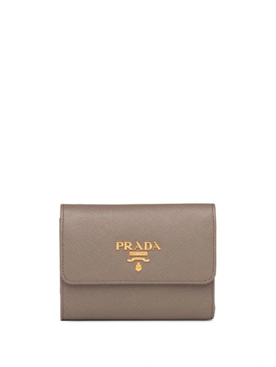 Prada Logo-plaque Folding Wallet In Grey