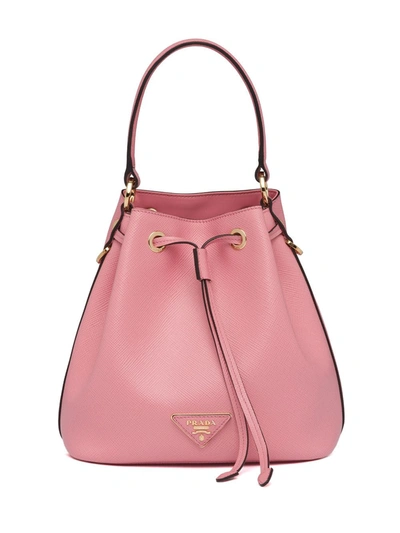 Prada Triangle Patch Bucket Bag In Pink