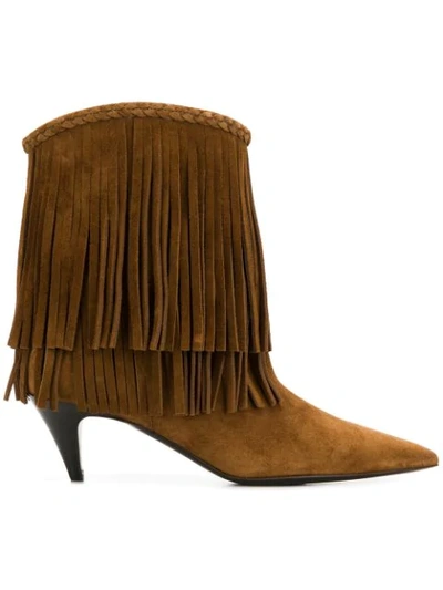 Saint Laurent Fringed Boots In Brown