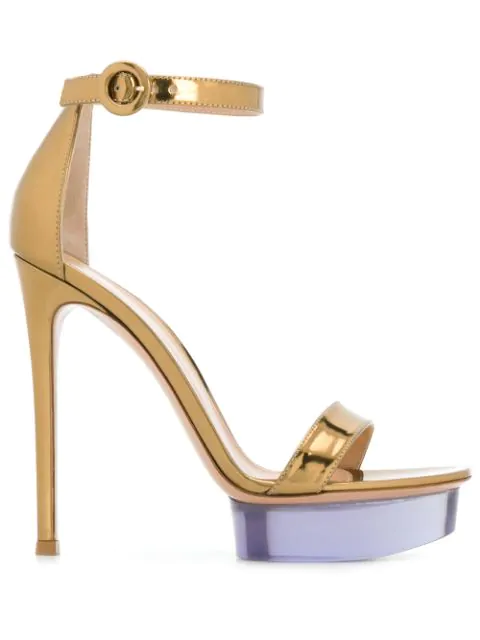 Gianvito Rossi Clear Platform Ankle Strap Sandal In Gold | ModeSens