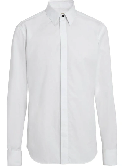 Burberry Button-down Collar Monogram Motif Cotton Shirt In White