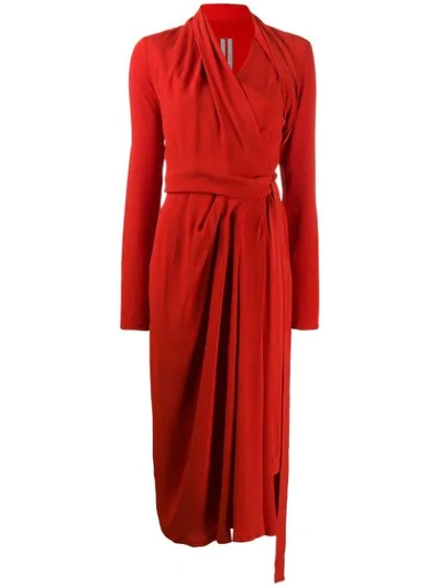 Rick Owens Asymmetric Wrap Dress In Red