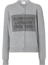 Burberry Logo Detail Cashmere Cardigan In Grey
