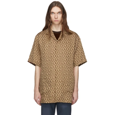 Gucci Jacquard Gg Viscose Blend Bowling Shirt In 2668 Camel/