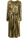 Marc Jacobs Pleated Animal-print Silk-blend Lamé Midi Dress In Gold