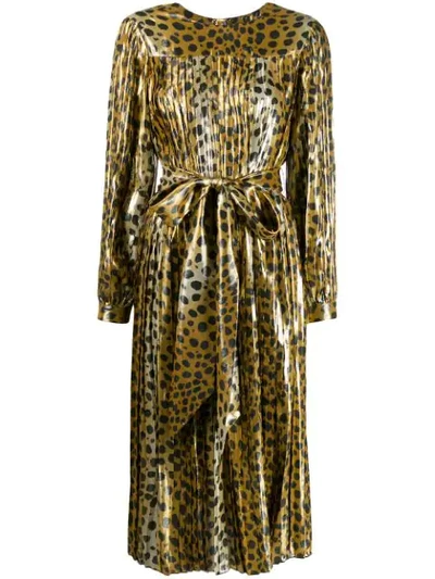 Marc Jacobs Pleated Animal-print Silk-blend Lamé Midi Dress In Gold
