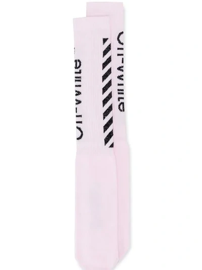 Off-white Diagonal Striped Socks In 2610 Light Pink Blac Off White