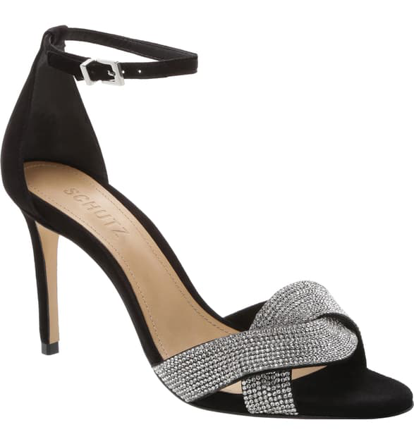 Schutz Jolita Crystal-embellished Metallic Leather Sandals In Black ...