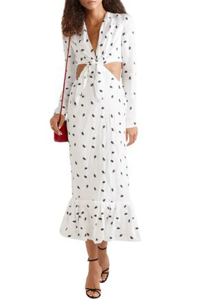 Carolina Herrera Cutout Knotted Polka-dot Jacquard Midi Dress In White