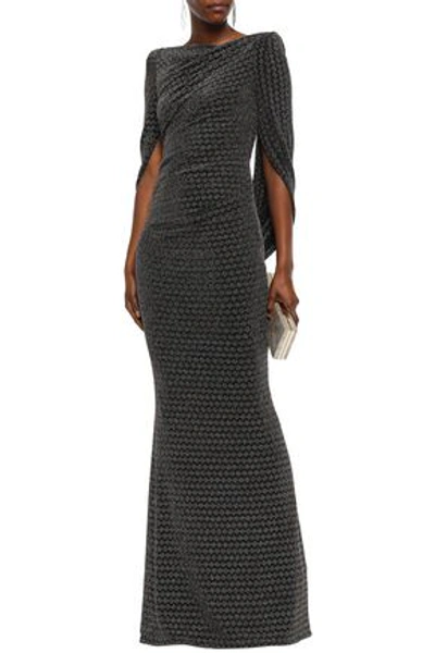 Talbot Runhof Draped Metallic Knitted Gown In Black