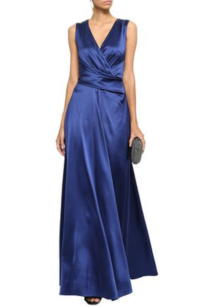 Talbot Runhof Wrap-effect Satin-crepe Gown In Royal Blue