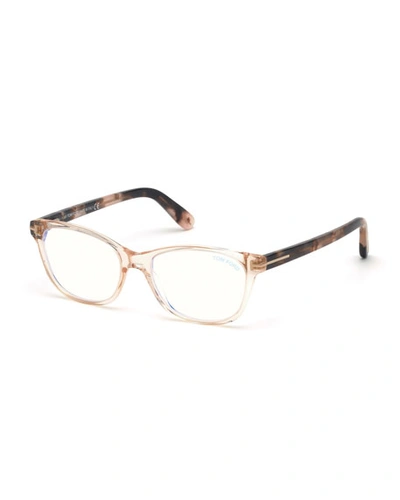 Tom Ford 50mm Square Blue Filter Eyeglasses In Shiny Pink