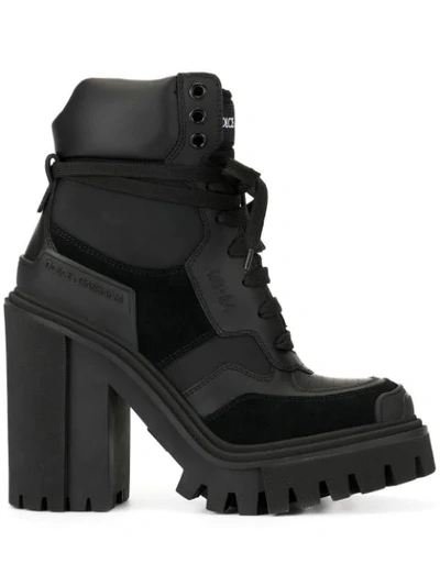 Dolce & Gabbana Lug-sole Mixed-media Hiking Boots In Black