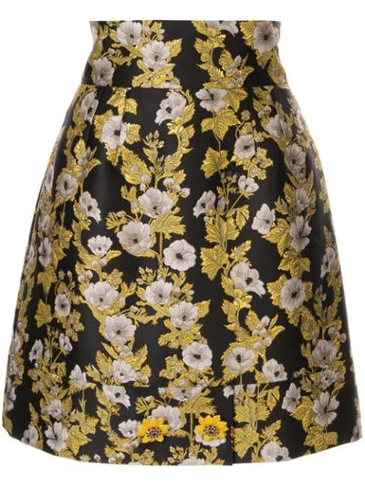 Dolce & Gabbana Floral Patterned High-waisted Skirt In Black