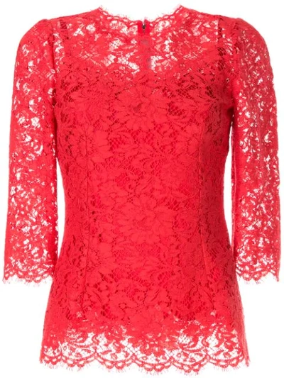 Dolce & Gabbana Lace Pattern Scalloped Blouse In Red