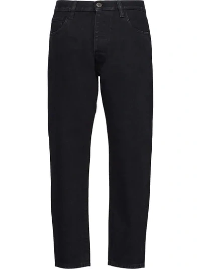 Prada Logo Patch Mid-rise Straight-leg Jeans In Black
