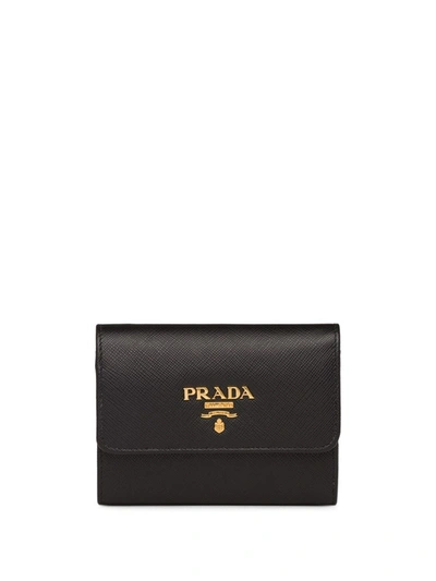 Prada Logo-plaque Folding Wallet In Black