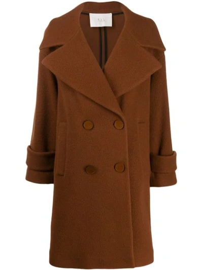 Tela Textured Boxy Double-breasted Coat In Brown