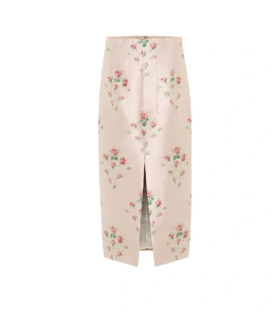 Brock Collection Floral-jacquard Front-slit Satin Skirt In Pink