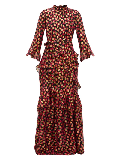 Saloni Women's Marissa Print Bell-sleeve Flounce Dress In Scarlet Daisy