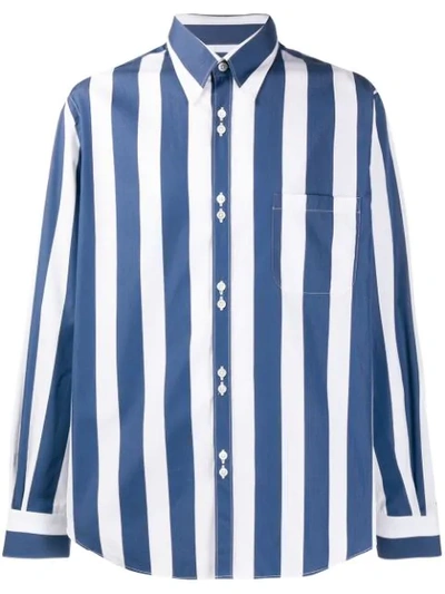 Cobra Sc Double-button Striped Cotton-poplin Shirt In Blue