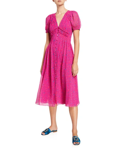Tanya Taylor Alfonsa Printed Silk Short-sleeve Dress In Pink