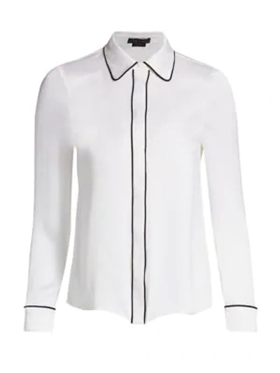 Alice And Olivia Willa Piped Placket Top In White Black