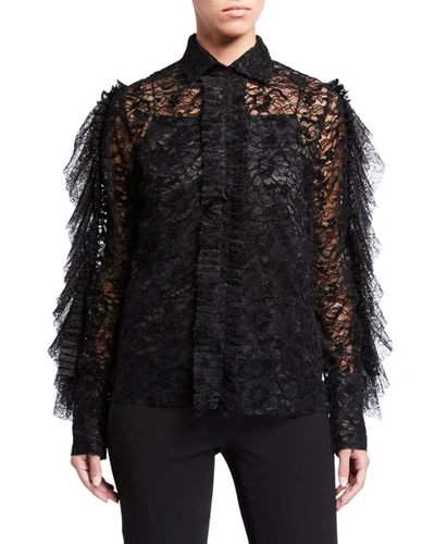 Anais Jourden Velvet Lace Shirt With Ruffles In Black