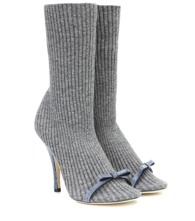 Marco De Vincenzo Embellished Ribbed-knit Sock Boots In Grey