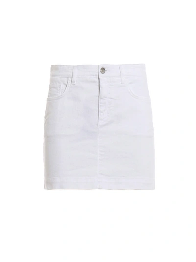 Dolce & Gabbana Denim Mini Skirt With Floral Embroidery In White